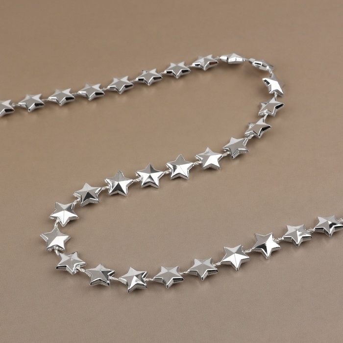 Бусы на нитях «Звёзды», 10 мм, 2 м, цвет серебряный Бусы на нитях «Звёзды», 10 мм, 2 м, цвет серебряный