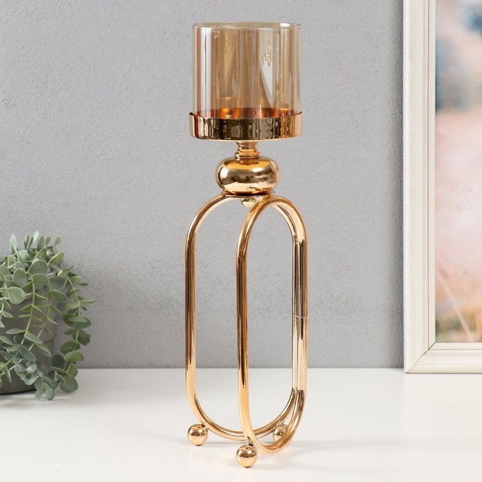 Подсвечник металл Подсвечник металл "Тициния" золото d=4,5см 11х11х40 см