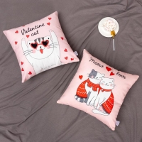 Подушка "Этель" Valentine cat, 40х40 см, велюр, 100% п/э