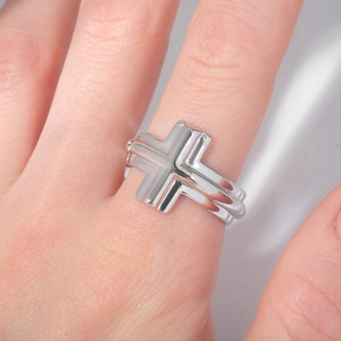 Кольцо «Минимал» крестик, цвет серебро, безразмерное