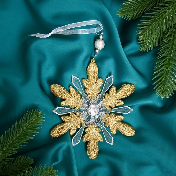 Украшение ёлочное Украшение ёлочное "Снежинки лучистые блеск" 14х14 см, микс, прозрачно-золотой