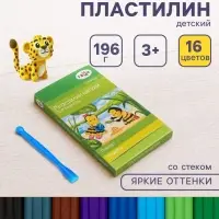 Пластилин мягкий (восковой) Гамма &laquo;Пчёлка&raquo;, 16 цветов, 196 г, со стеком, картонная коробка