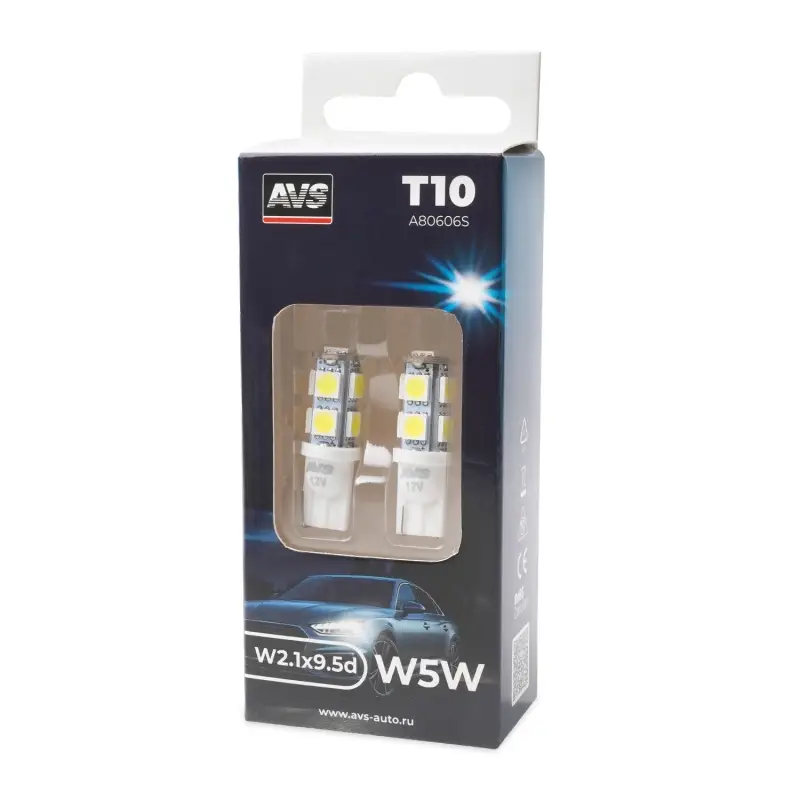 T028 Т10/белый/ (W2,1x9,5d) 9SMD 5050 3 chip W5W, блистер 2 шт.