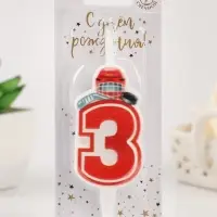 Свеча в торт &laquo;Хоккейная&raquo;, цифра 3, красная