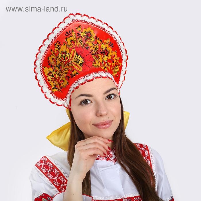 Кокошник «Хохлома принт», красный атлас, ленты МИКС Кокошник «Хохлома принт», красный атлас, ленты МИКС