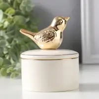 Шкатулка керамика с золотой линией "Птичка" 7х7х9 см