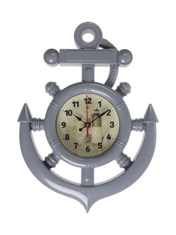 Часы настенные интерьерные &laquo;Якорь&raquo;, бесшумные, плавный ход, 38&times;27.5 см, d=12 см, серые