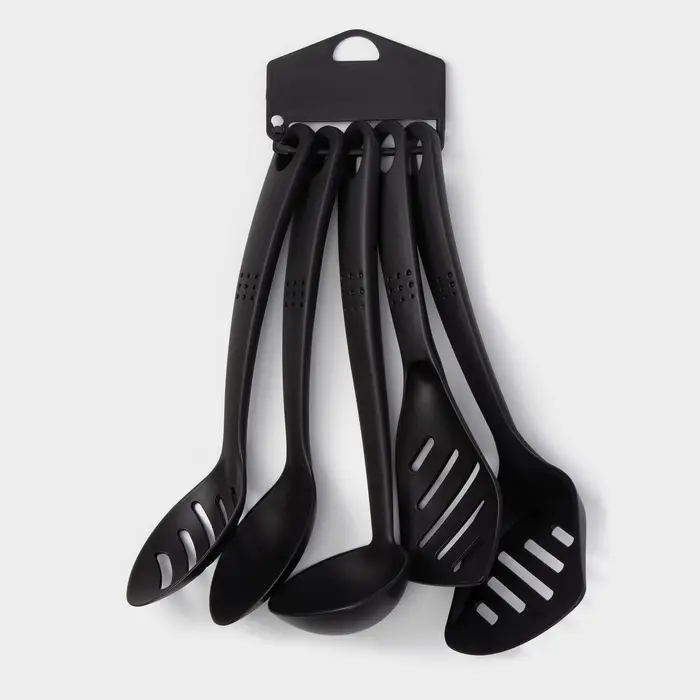 Набор кухонных принадлежностей Доляна &laquo;Точки&raquo;, 5 предметов, чёрный