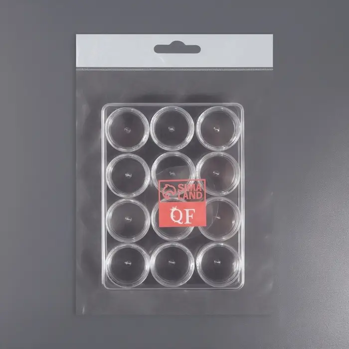 Органайзер для хранения мелочей, 12 баночек, 12&times;9&times;2 см, d=2.8&times;1.5 см, 2 мл, прозрачный