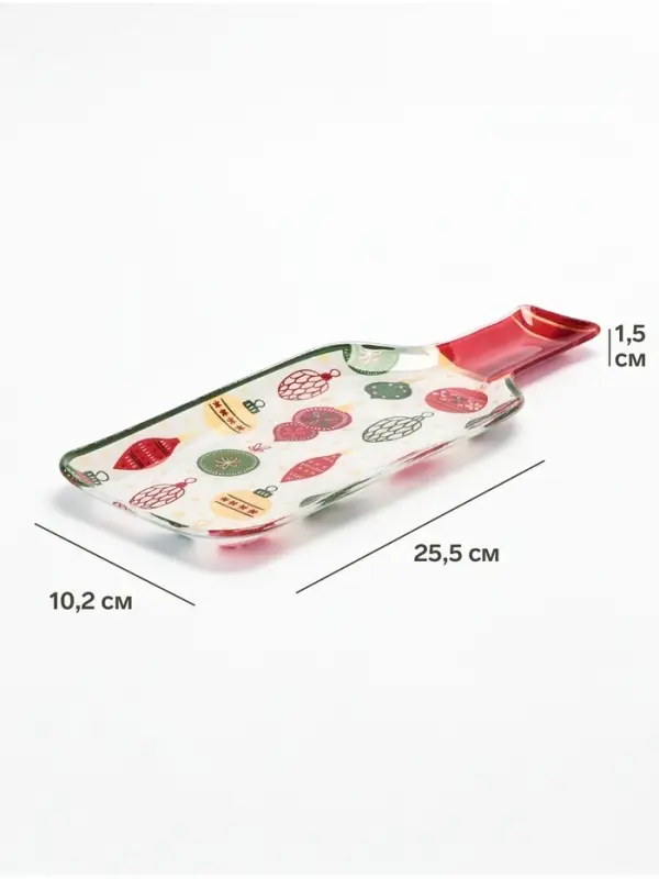Блюдо сервировочное новогоднее Доляна &laquo;Ёлочные игрушки&raquo;, 25.5&times;10.2&times;1.5 см, в форме бутылки, стекло, разноцветное