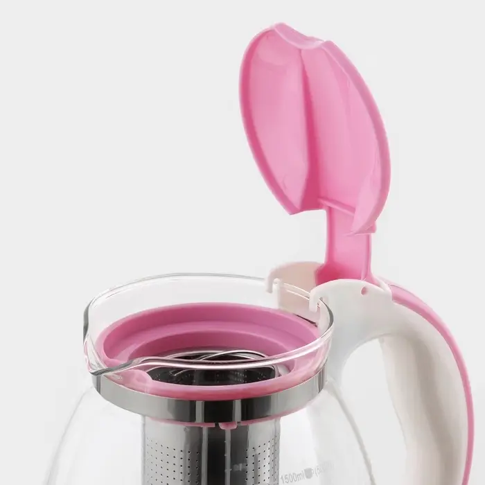 Заварочный чайник, 1.5 л, с металлическим ситом, стекло, МИКС