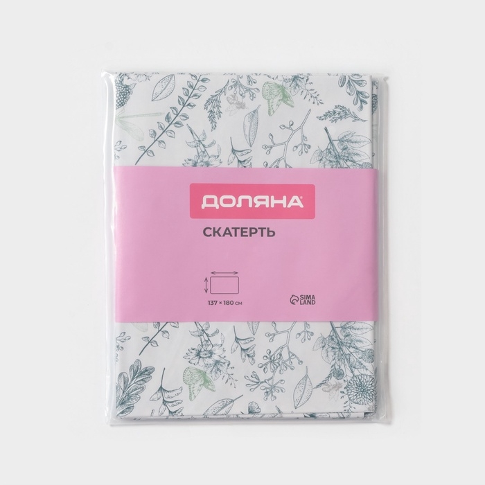 Скатерть на стол Доляна 137×180 см, бело-зеленая