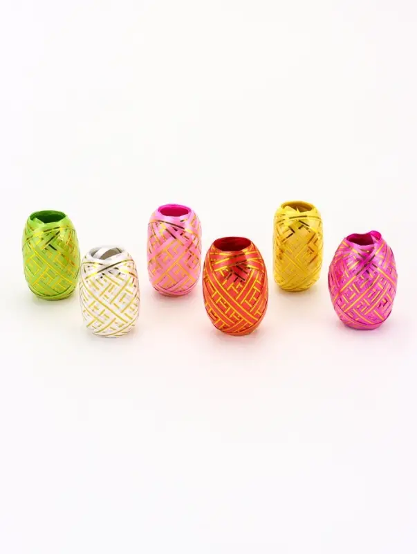 Лента упаковочная для воздушных шаров и подарков, с золотой полосой, ассорти, набор 6 шт., 0.5 см &times; 10 м