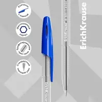 Набор ручек шариковых 4 штуки ErichKrause R-301, узел 1.0 мм, чернила синие, длина линии письма 2000 метров, европодвес