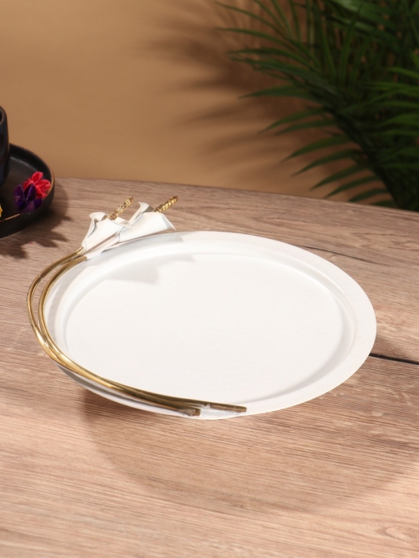 Фруктовница "Белые цветы каллы" белая с золотом нержавеющая сталь 25х26х7,5 см