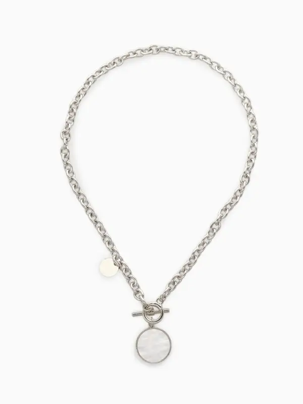 Кулон &laquo;Цепь&raquo;, перламутровый медальон, бежевый в серебре, 42 см