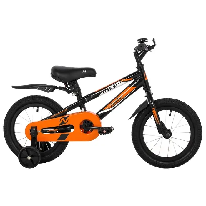 Велосипед детский Novatrack JUSTER, диаметр колёс 14", со съёмными колёсами, чёрный