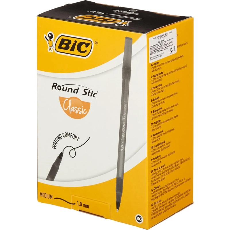 Ручка шариковая неавтомат. Bic Раунд Стик черная, 920568/9205683,0,32 мм