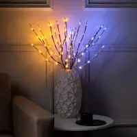 Светодиодная ветка 70 см, 20 LED, серебристая, от батареек AAх2, свечение белое