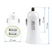 Автомобильное ЗУ AVS UC-522, 2 USB, 2.4 А, 12 Вт, белый (A07981S)