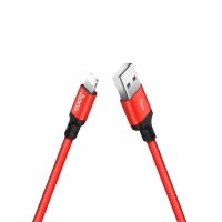 Кабель Hoco X14, Lightning - USB, 2.4 А, 1 м, быстрая зарядка, оплётка нейлон, красный