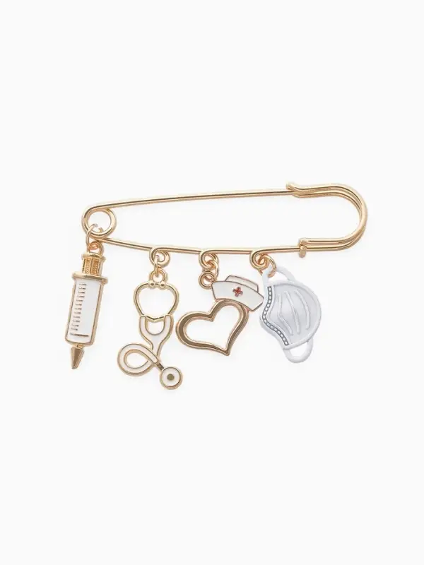 Булавка &laquo;Медицина&raquo;, 4 подвески, 6.5 см, белая в золоте