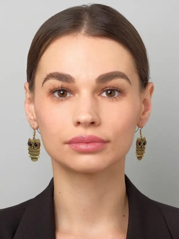 Серьги металл Art совушка, чёрные в чернёном золоте