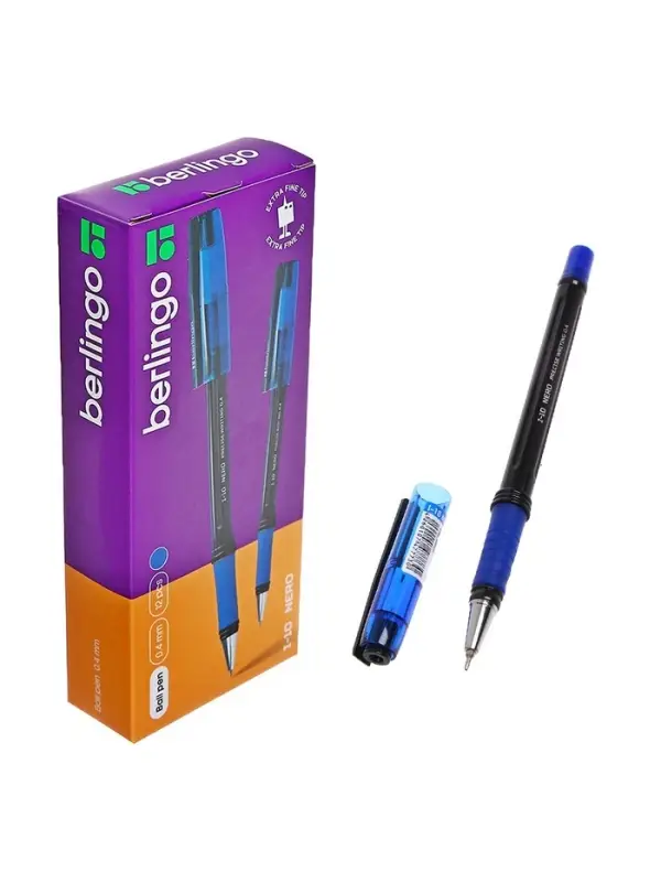 Ручка шариковая Berlingo. I-10 Nero, синий стержень, узел 0.4 мм, резиновый упор