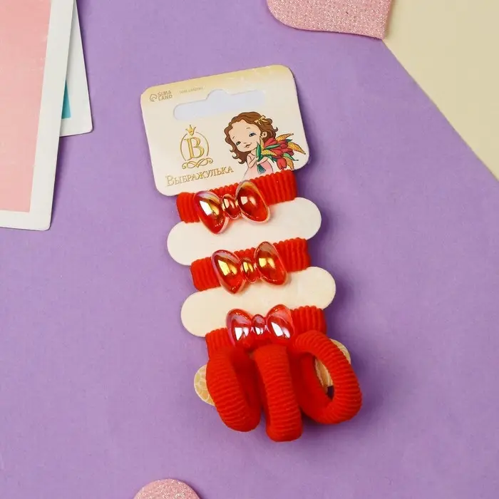 Резинка для волос Резинка для волос "Нежность" (набор 6 шт) бантик, красный