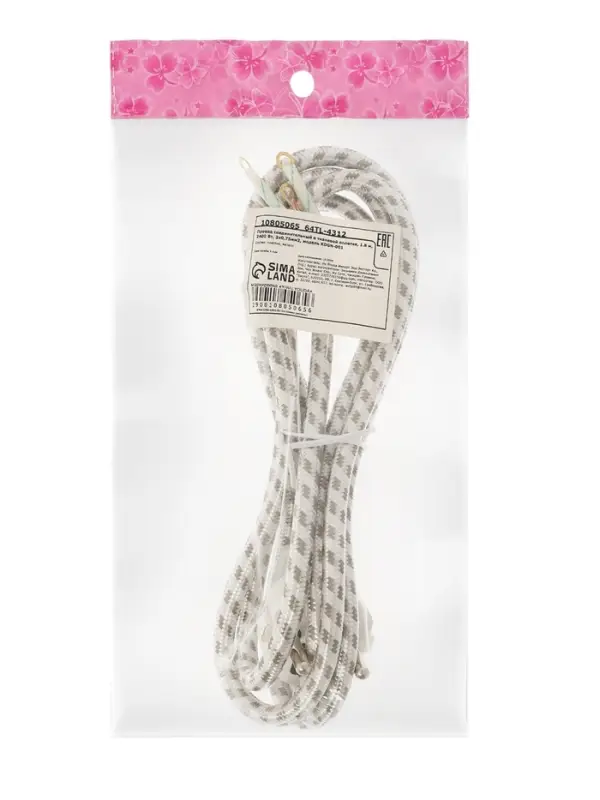 Шнур сетевой в тканевой оплетке с заземлением, 1.8 м, 2200 Вт, 3&times;0.75 мм&sup2;