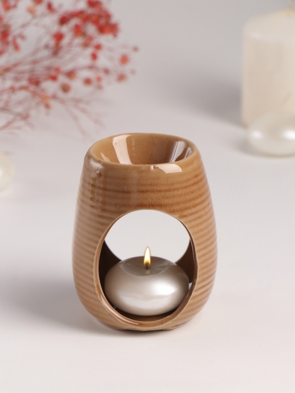 Аромалампа керамика "Полоски" бежевая 6,5х6,5х8,5 см