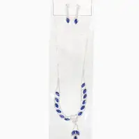 Набор 2 предмета: серьги, колье &laquo;Листопад&raquo;, ромб, сине-белый в серебре, 45 см