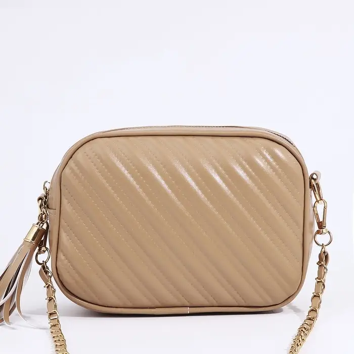 Сумка кросс-боди женская, 21&times;7&times;14 см, на молнии, бежевая