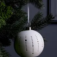 Ёлочный шар &laquo;Звёзды&raquo;, 9&times;9&times;9.8 см, 1 LED, керамика, от батареек LR44&times;2, свечение тёплое белое