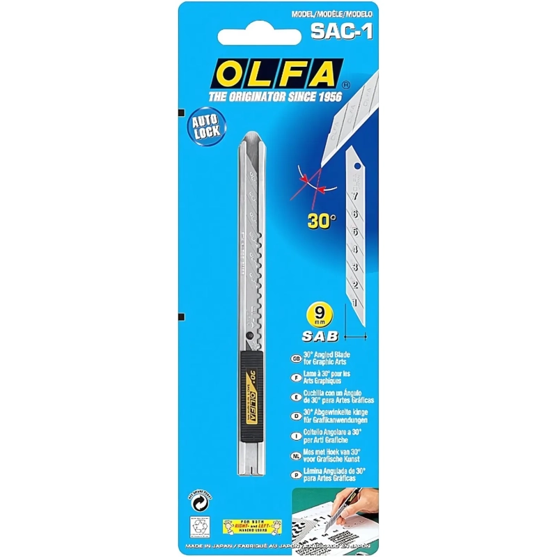 Нож OLFA для графических работ, корпус из нерж.стали, 9мм OL-SAC-1