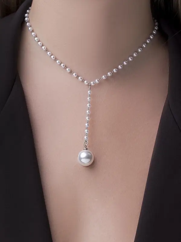 Колье с жемчугом &laquo;Олимпия&raquo;, белое в серебре, 32 см