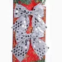 Ёлочные игрушки 2 шт. &laquo;Зимнее волшебство. Бант люкс&raquo; пластик, 12&times;11 см, серебро