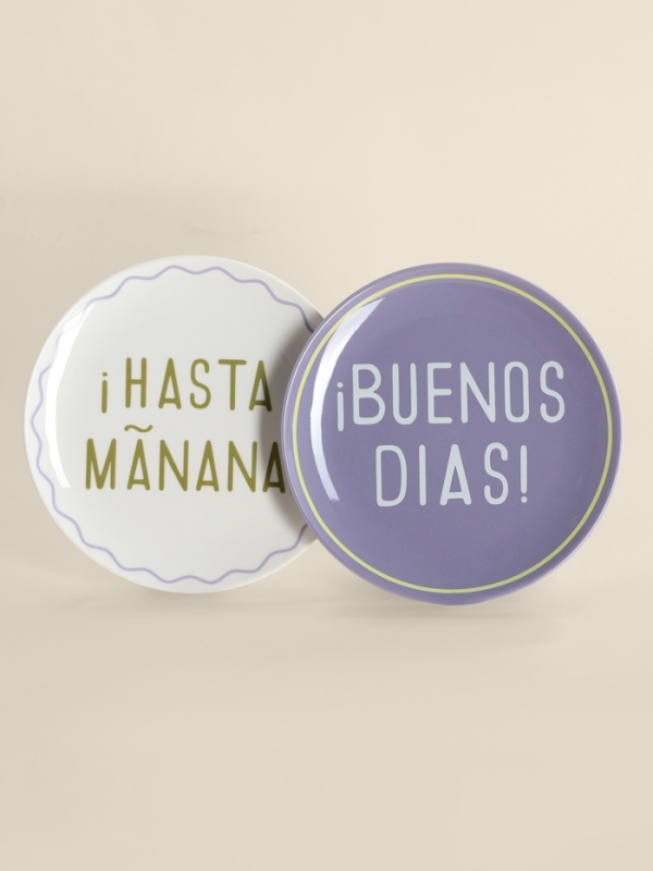 Тарелки SL Home «Уроки испанского: ¡Hasta mañana - Buenos dias», d=22 см, набор 2 шт., фарфор, белые, фиолетовые Тарелки SL Home «Уроки испанского: ¡Hasta mañana - Buenos dias», d=22 см, набор 2 шт., фарфор, белые, фиолетовые