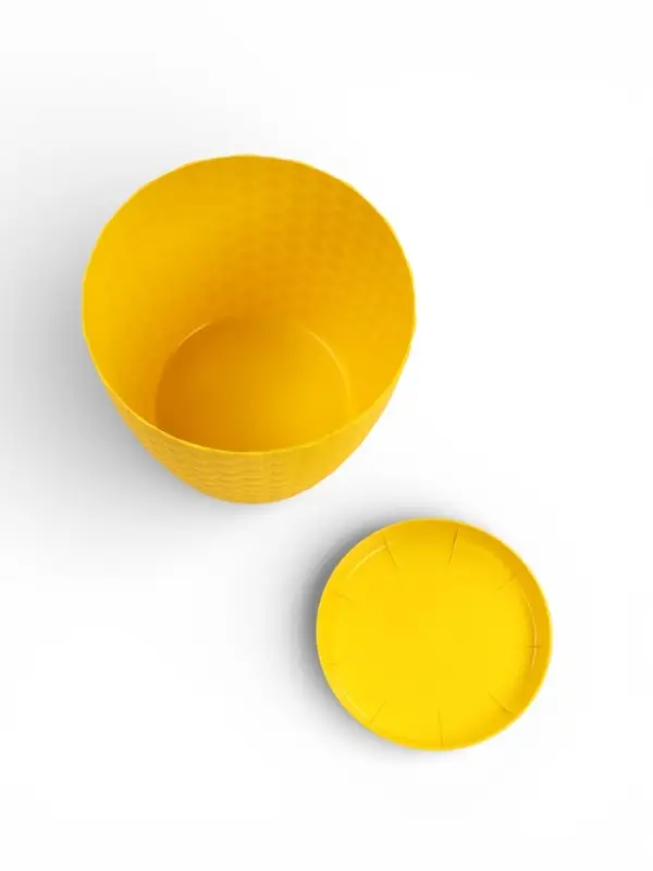 Горшок для цветов с поддоном &laquo;Ротанг&raquo;, 3 л, d=17 см, h=17 см, пластиковый, жёлтый