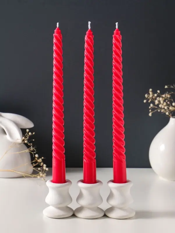 Набор свечей витых 25 см, 3 шт., 57 г, 5 ч, красный