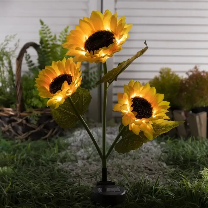 Садовый светильник &laquo;Подсолнухи&raquo;, уличный, на солнечной батарее, 70 см, 30 LED, свечение тёплое белое