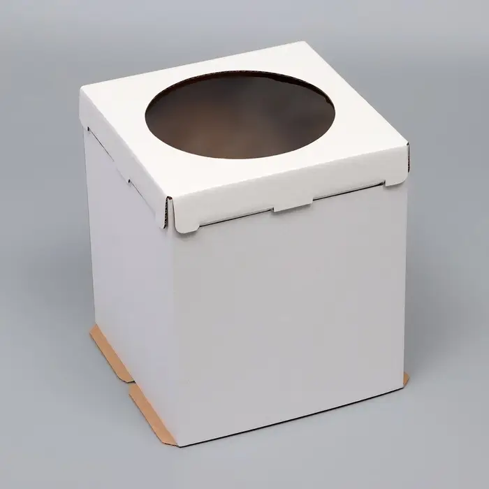 Коробка под торт, с окном, &laquo;Круг&raquo;, белая, кондитерская упаковка, 50&times;50&times;50 см