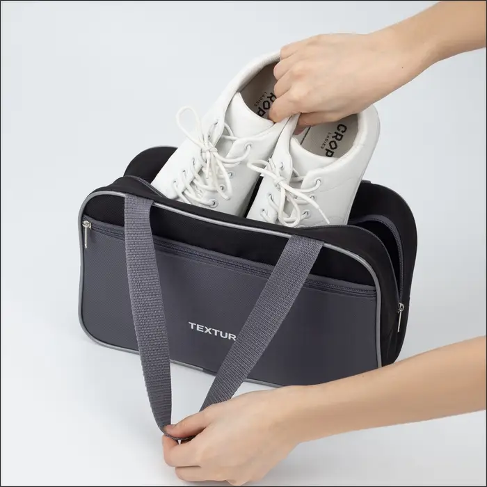 Сумка для обуви TEXTURA, на молнии, наружный карман, размер 33&times;10&times;20 см, серая