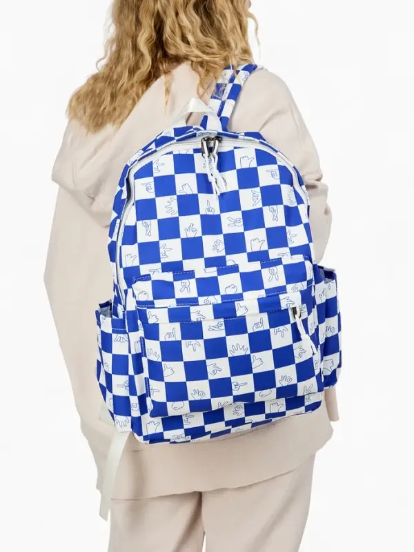 Рюкзак молодёжный на молнии, с карманами, в клетку, размер 30&times;13.5&times;41 см, синий