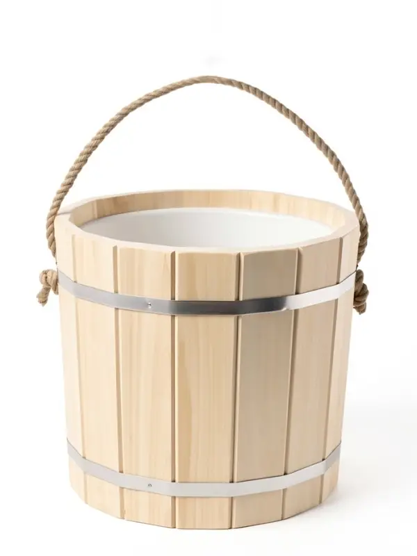 Ведро из липы, 15л,  пластиковая вставка, ручка-веревка