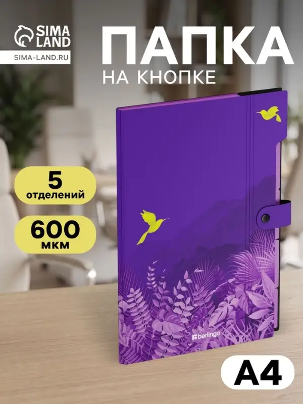 Папка А4 Flower Art, 5 отделений, 600 мкм, на кнопке, с рисунком
