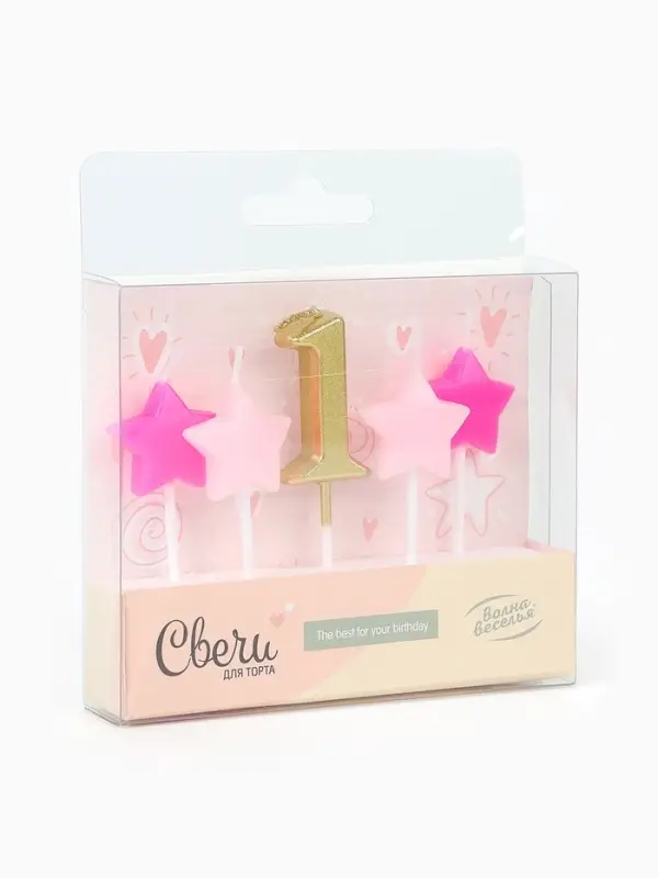 Свечи для торта «1-ый День Рождения Девочки», золото/розовый, 2,5 х 3,5 + 4 см, 5 шт Свечи для торта «1-ый День Рождения Девочки», золото/розовый, 2,5 х 3,5 + 4 см, 5 шт