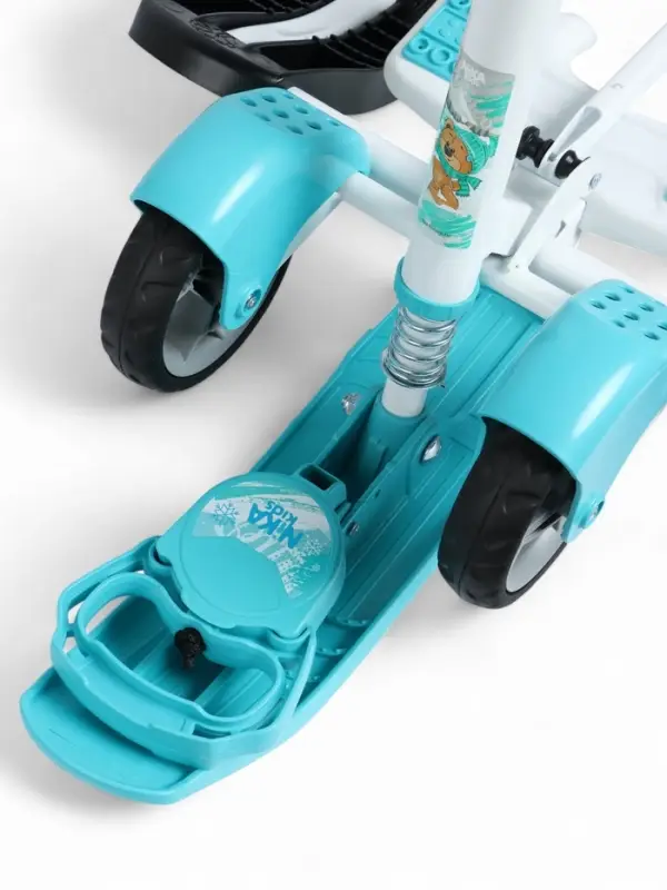 Снегокат «Тимка спорт 6Д» с забавными медвежатами, с двумя спинками, с родительской ручкой, бирюзовый, ТС6Д/ЗМ Nika