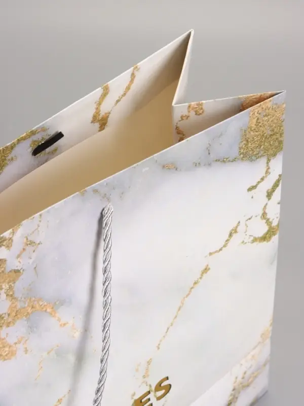 Пакет подарочный "Мрамор" , белый , с бантиком, 43 х 32 х 14 см