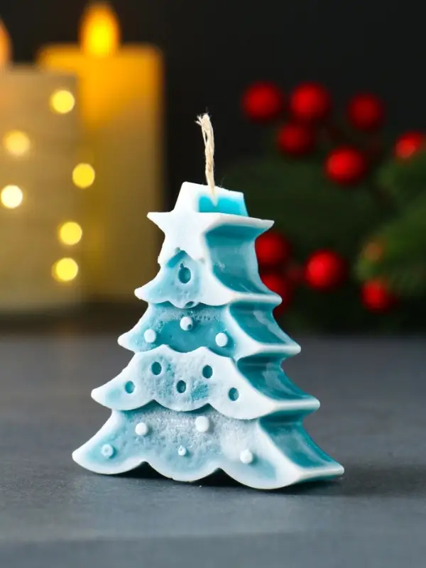 Свеча новогодняя Свеча новогодняя "Ёлочка с огоньками" 65х60 мм, бирюзовый